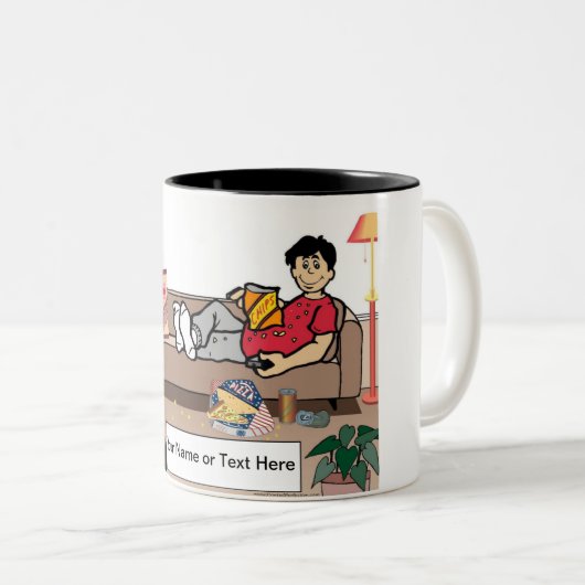 Couch Potato - Männlicher Cartoon von PrintedPerfe Zweifarbige Tasse (VorderseiteRechts)