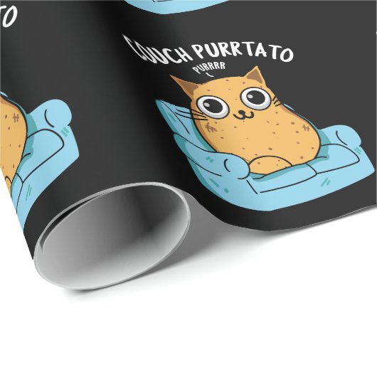 Couch Purrtato Funny Potato Pun Dark BG Geschenkpapier (Rolleneckpunkt)