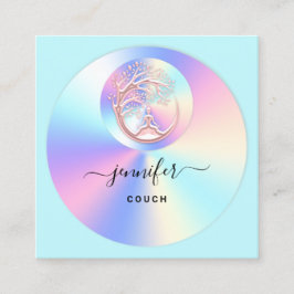 Couch Therapist Holograph QR Logo Yoga Aqua Quadratische Visitenkarte