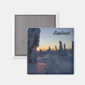 Couché de soleil sur la forêt en Laponie Magnet (Vorderseite/Rückseite)