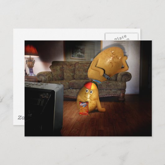 Couchkartoffeln mit Vaterschlafen auf der Couch Postkarte (Vorne/Hinten)