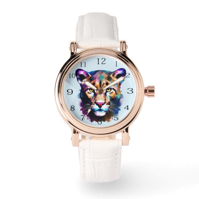 Cougar Color Splash Abstrakt Art Armbanduhr (Vorderseite)