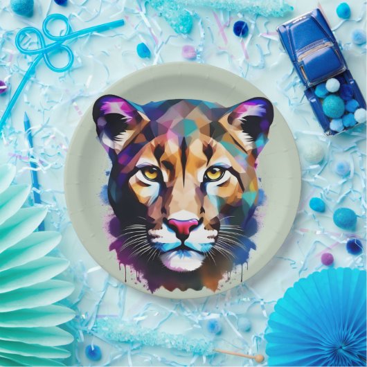 Cougar Color Splash Abstrakt Art Pappteller (Party)