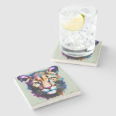 Cougar Color Splash Abstrakt Art Steinuntersetzer (Seitenansicht)
