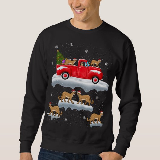 Cougar Driving Christmas Tree Red Truck Cougar Chr Sweatshirt (Vorderseite)