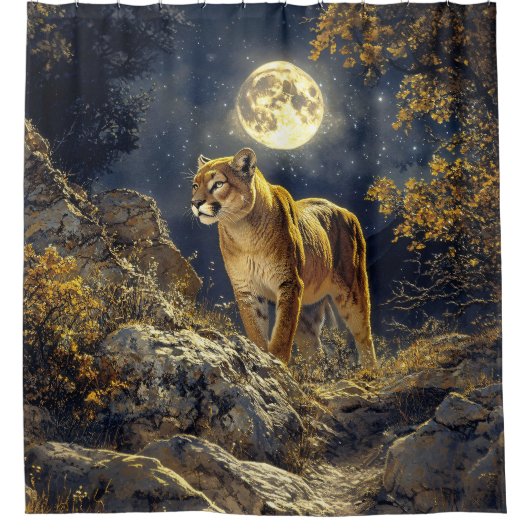 Cougar im Mondlicht Wildlife Art Duschvorhang (Vorderseite)
