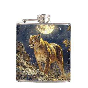 Cougar im Mondlicht Wildlife Art Flachmann