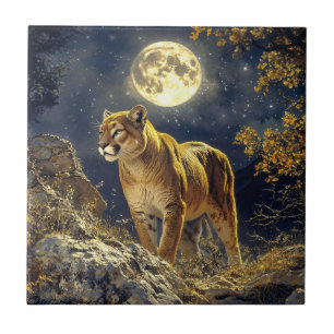 Cougar im Mondlicht Wildlife Art Fliese