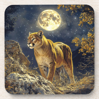 Cougar im Mondlicht Wildlife Art Getränkeuntersetzer