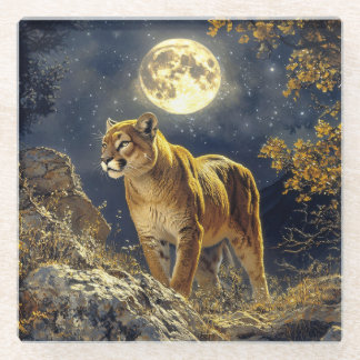 Cougar im Mondlicht Wildlife Art Glasuntersetzer