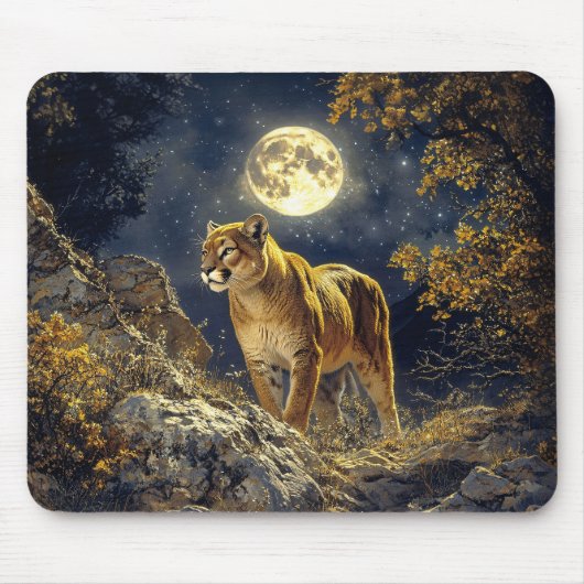 Cougar im Mondlicht Wildlife Art Mousepad (Vorne)
