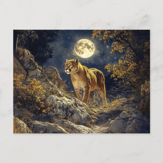 Cougar im Mondlicht Wildlife Art Postkarte (Vorderseite)