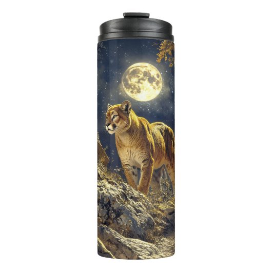 Cougar im Mondlicht Wildlife Art Thermosbecher (Vorderseite)