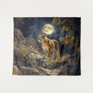 Cougar im Mondlicht Wildlife Art Wandteppich