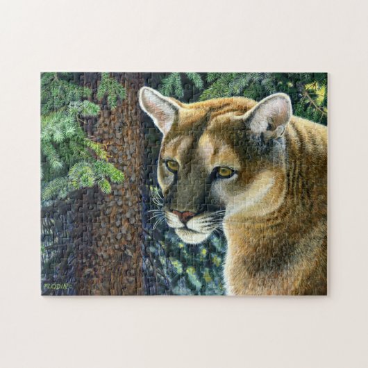 Cougar im Wald, Acrylmalerei Puzzle (Horizontal)