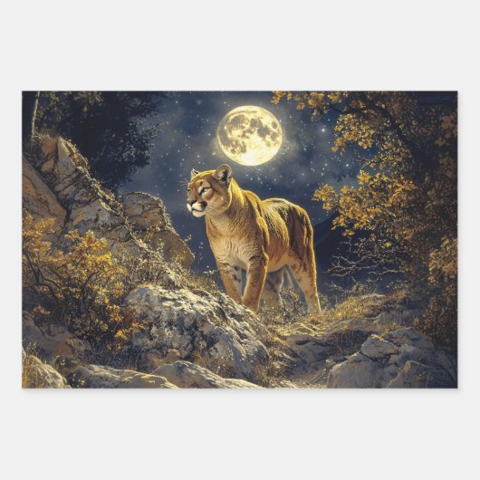 Cougar in the Moonlight Art Decoupage Geschenkpapier Set (Vorderseite 2)