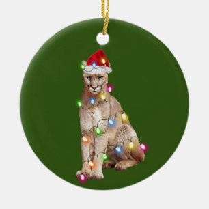 Cougar mit Hutlicht Weihnachten Keramik Ornament