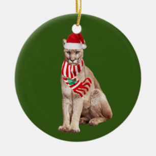 Cougar mit Hutschuh Weihnachten Keramik Ornament