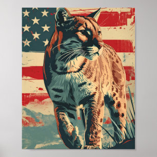 Cougar Mountain Lion American Flag Vintag Poster
