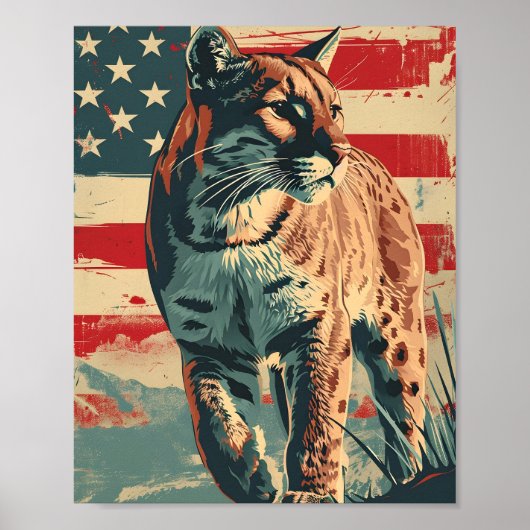 Cougar Mountain Lion American Flag Vintag Poster (Vorne)