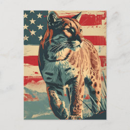 Cougar Mountain Lion American Flag Vintag Postkarte