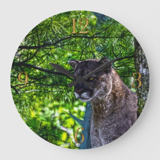 Cougar Mountain Lion Big Cat Art Design 6 Große Wanduhr (Vorderseite)