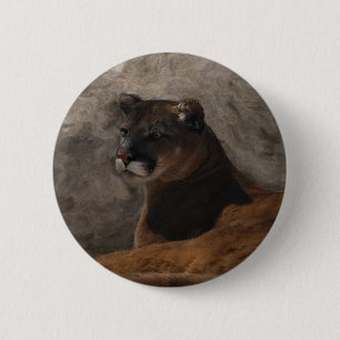 Cougar Mountain Lion Big Cat Art Design Button