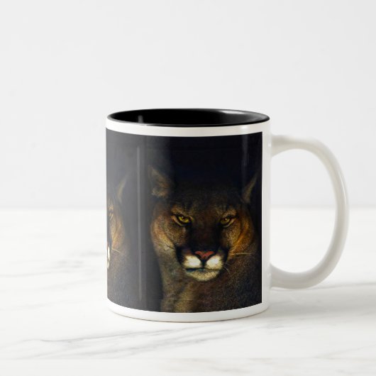 Cougar Mountain Lion Big Cat Art Design Zweifarbige Tasse (Rechts)