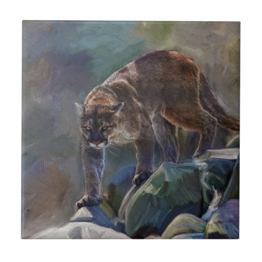 Cougar Mountain Lion Big Cat Malerei 5 Fliese (Vorderseite)