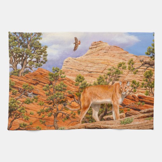Cougar Mountain Lion im Zion Nationalpark Geschirrtuch (Horizontal)