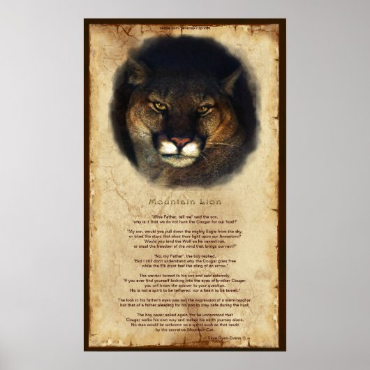 Cougar Mountain Lion Native American Wisdom Poster (Vorne)