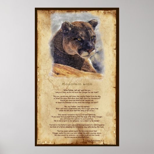 Cougar Mountain Lion Native American Wisdom Poster (Vorne)