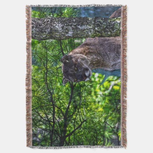 Cougar Mountain Lion & Pine Branches Wildlife II Decke (Vorderseite Vertikal)