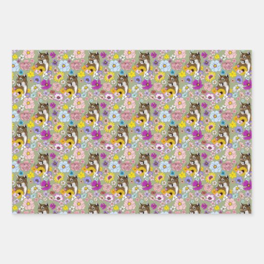 Cougar Mountain Lion Puma Blume Geschenkpapier Set (Vorderseite)