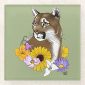 Cougar Mountain Lion Puma Blume Glasuntersetzer (Vorderseite)