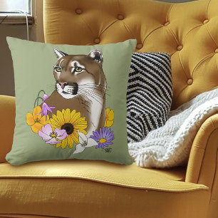 Cougar Mountain Lion Puma Blume Kissen