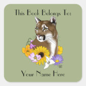 Cougar Mountain Lion Puma Blume Quadratischer Aufkleber (Vorderseite)