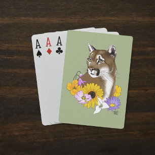 Cougar Mountain Lion Puma Blume Spielkarten