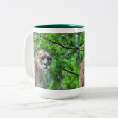 Cougar Mountain Lion & Summer Pines Zweifarbige Tasse (Vorderseite Links)