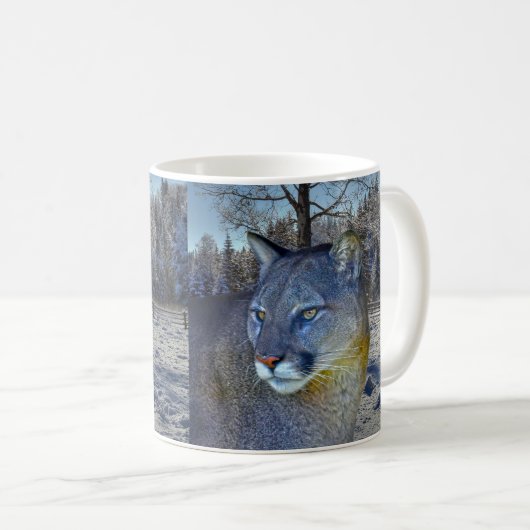 Cougar Mountain Lion & Winter Tree Kaffeetasse (VorderseiteRechts)