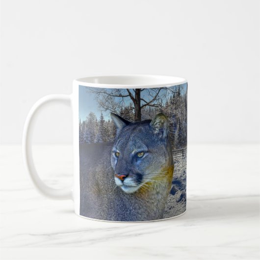 Cougar Mountain Lion & Winter Tree Kaffeetasse (Links)