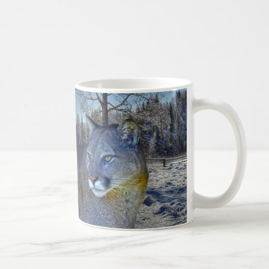 Cougar Mountain Lion & Winter Tree Kaffeetasse (Rechts)