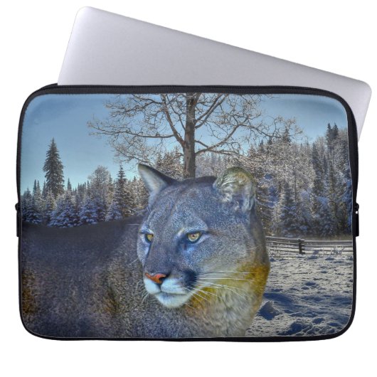 Cougar Mountain Lion & Winter Tree Laptopschutzhülle (Vorderseite)