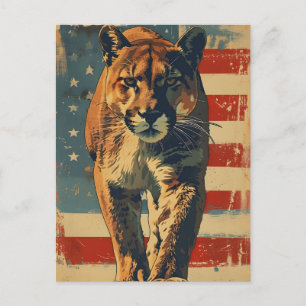 Cougar Mountain Löwe - Amerikanische Flagge Vintag Postkarte