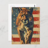 Cougar Mountain Löwe - Amerikanische Flagge Vintag Postkarte (Vorne/Hinten)