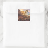 Cougar on Rocks, Colorado Sunset, Acrylmalerei Quadratischer Aufkleber (Tasche)