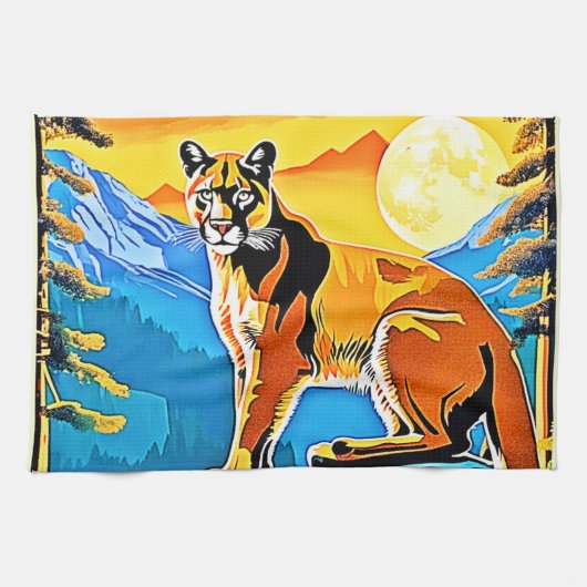 Cougar Peak: Mountain Majestät Art Geschirrtuch (Horizontal)