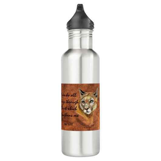 Cougar Puma Mountain Lion Joshua 1:9 Edelstahlflasche (Rechts)