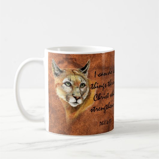 Cougar Puma Mountain Lion Joshua 1:9 Zitat Kaffeetasse (Links)