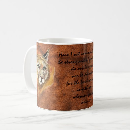 Cougar Puma Mountain Lion Joshua 1:9 Zitat Kaffeetasse (Vorderseite Links)